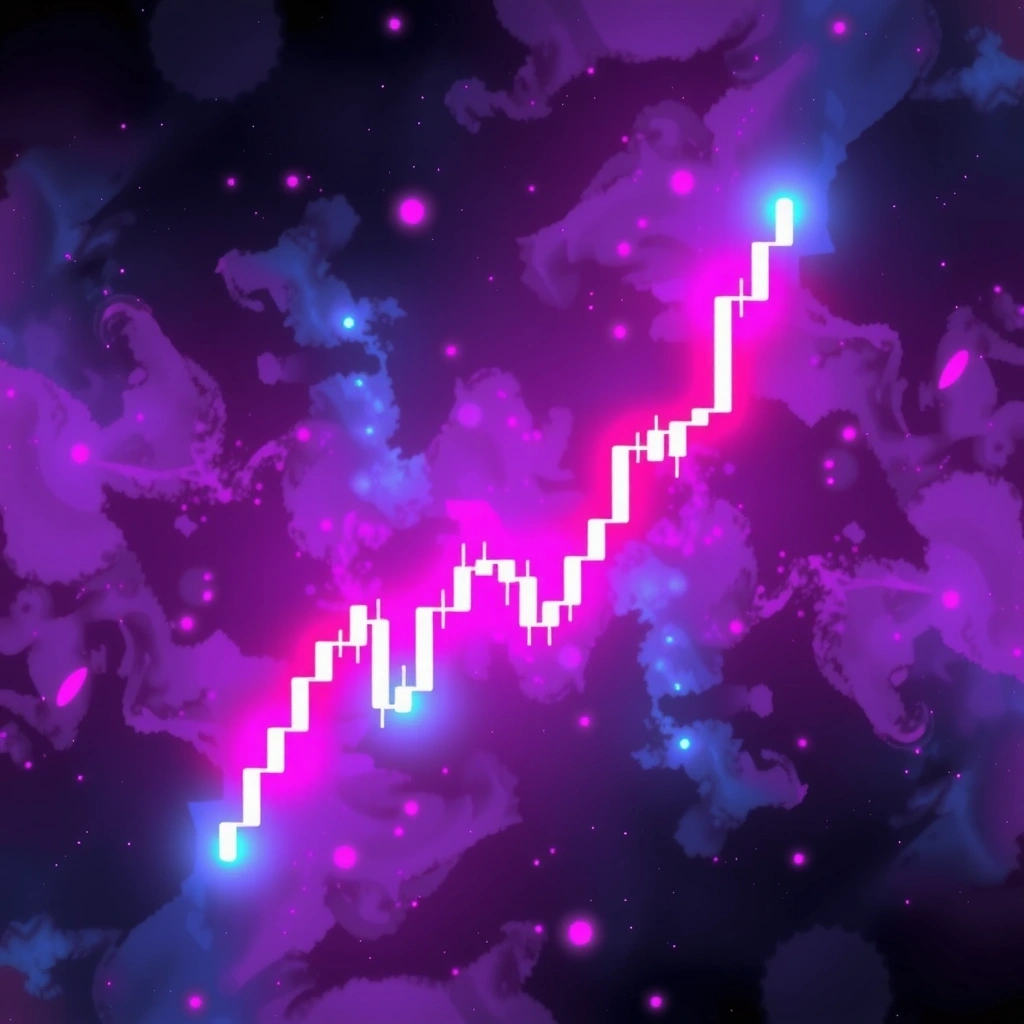 Cosmic space background with abstract neon trading candles